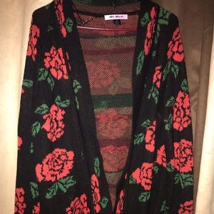 Black with Red Rose Cardigan